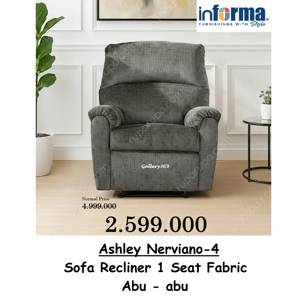 INFORMA Ashley Nerviano-4 Sofa Recliner Fabric 1 Seater Abu-abu