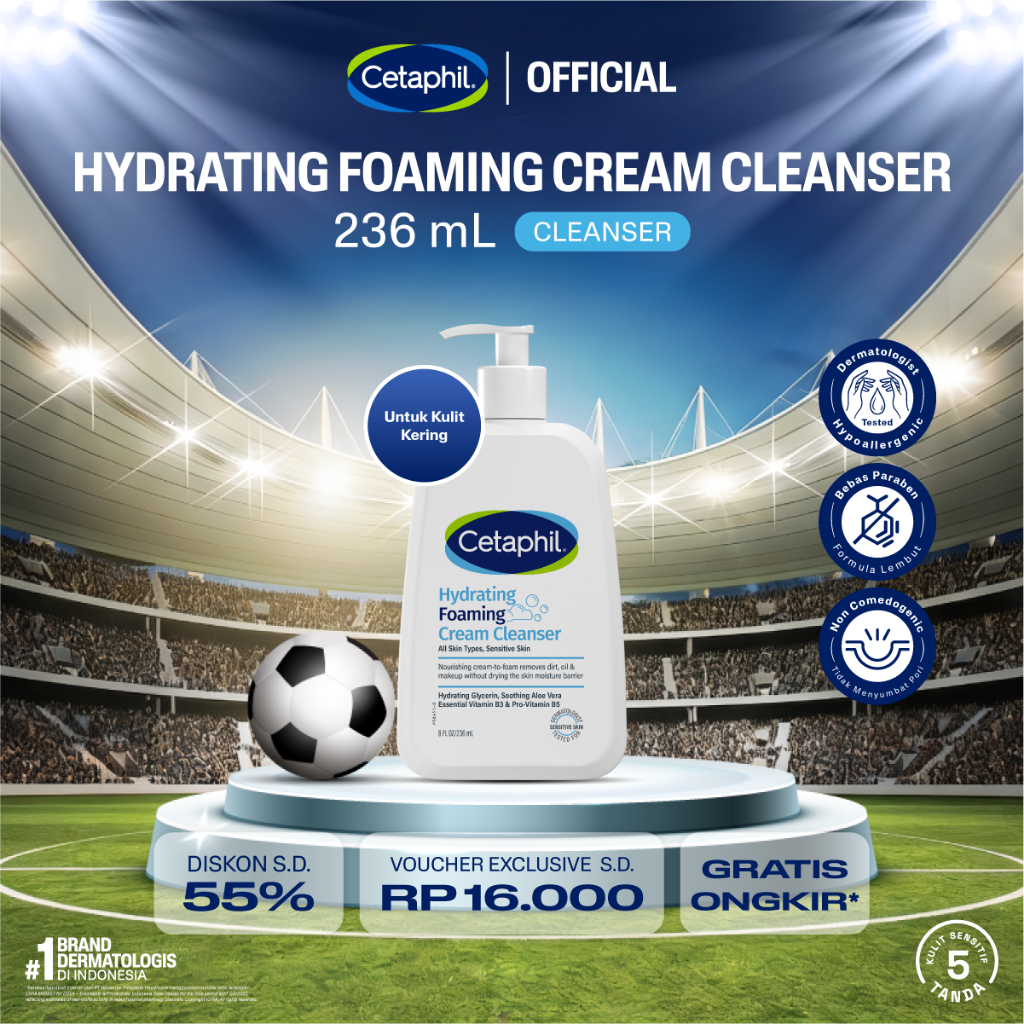 Cetaphil Hydrating Foaming Cream Cleanser 236ml dengan Soothing Aloevera, Vitamin B3 dan Pro Vit B5 