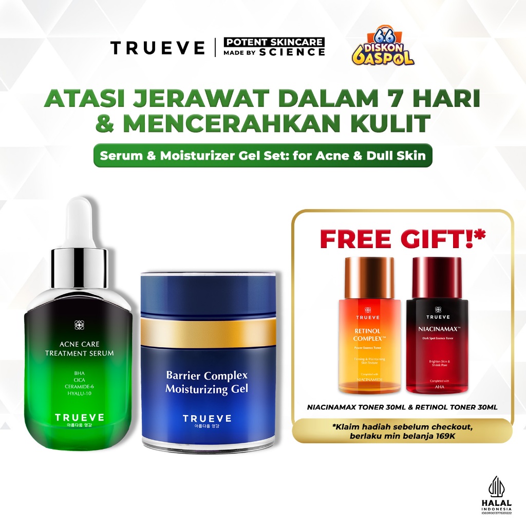 TRUEVE Serum & Moisturizer Gel Set: For Acne & Dull Skin