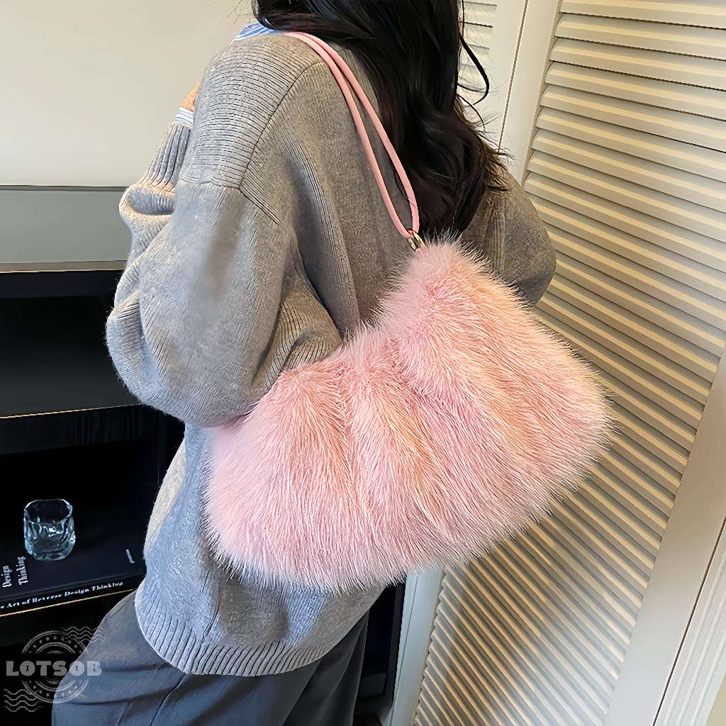 Tas Wanita Fashion Korean Style Tas Bulu Lembut Kualitas Premium Sling Bag Tas Bulu Tas Bahu Kecil T