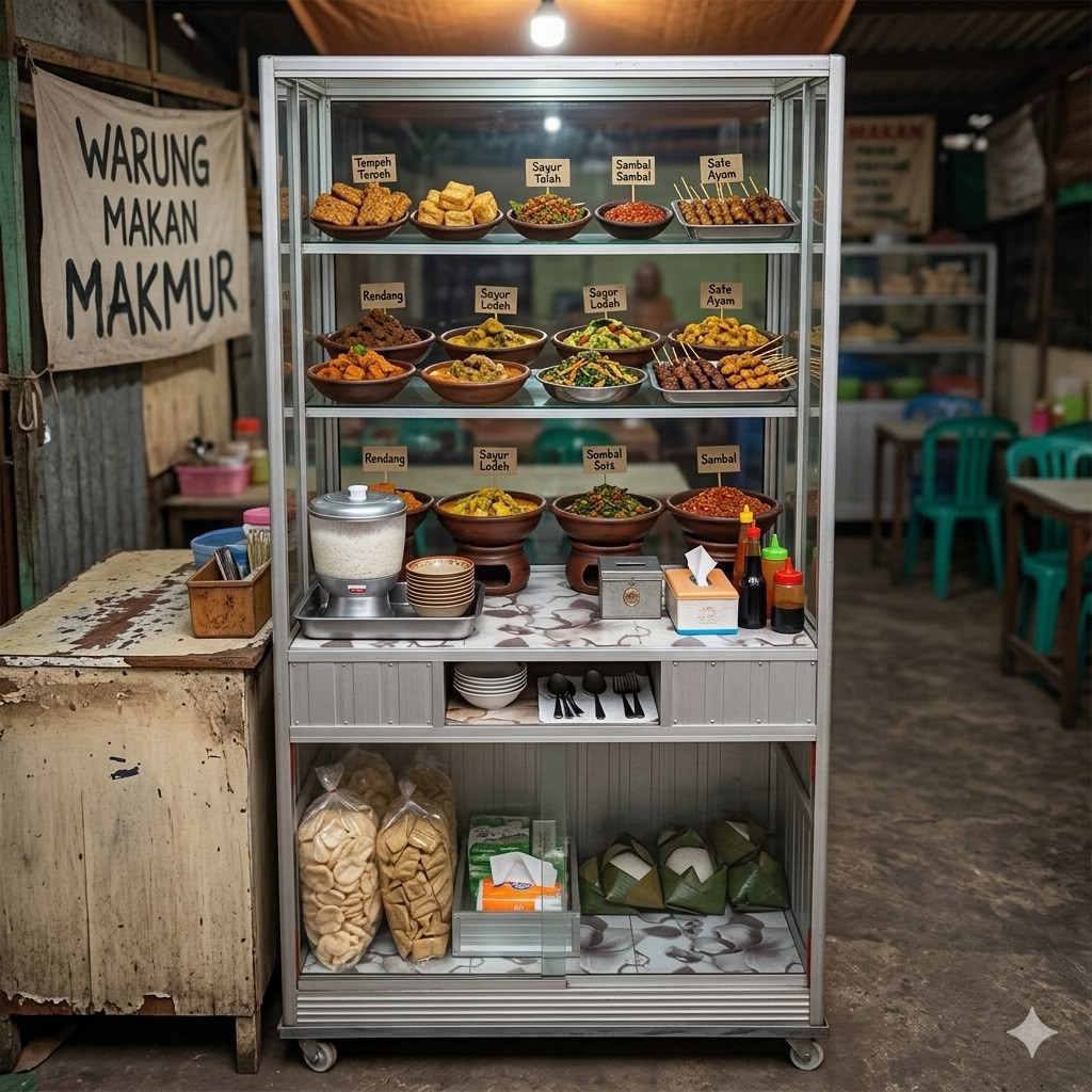Lemari Etalase Warung Lemari Jualan Makanan Aluminium Kaca Lemari Etalase Kaca Alumunium