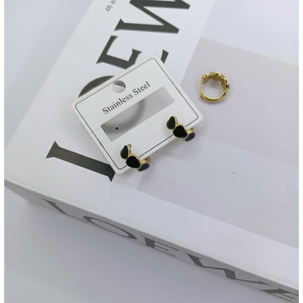 Anting Hati Berwarna Hitam-Perhiasan Anting Titanium-Anting Wanita-Anting Anti Karat-Anting Anti Gat