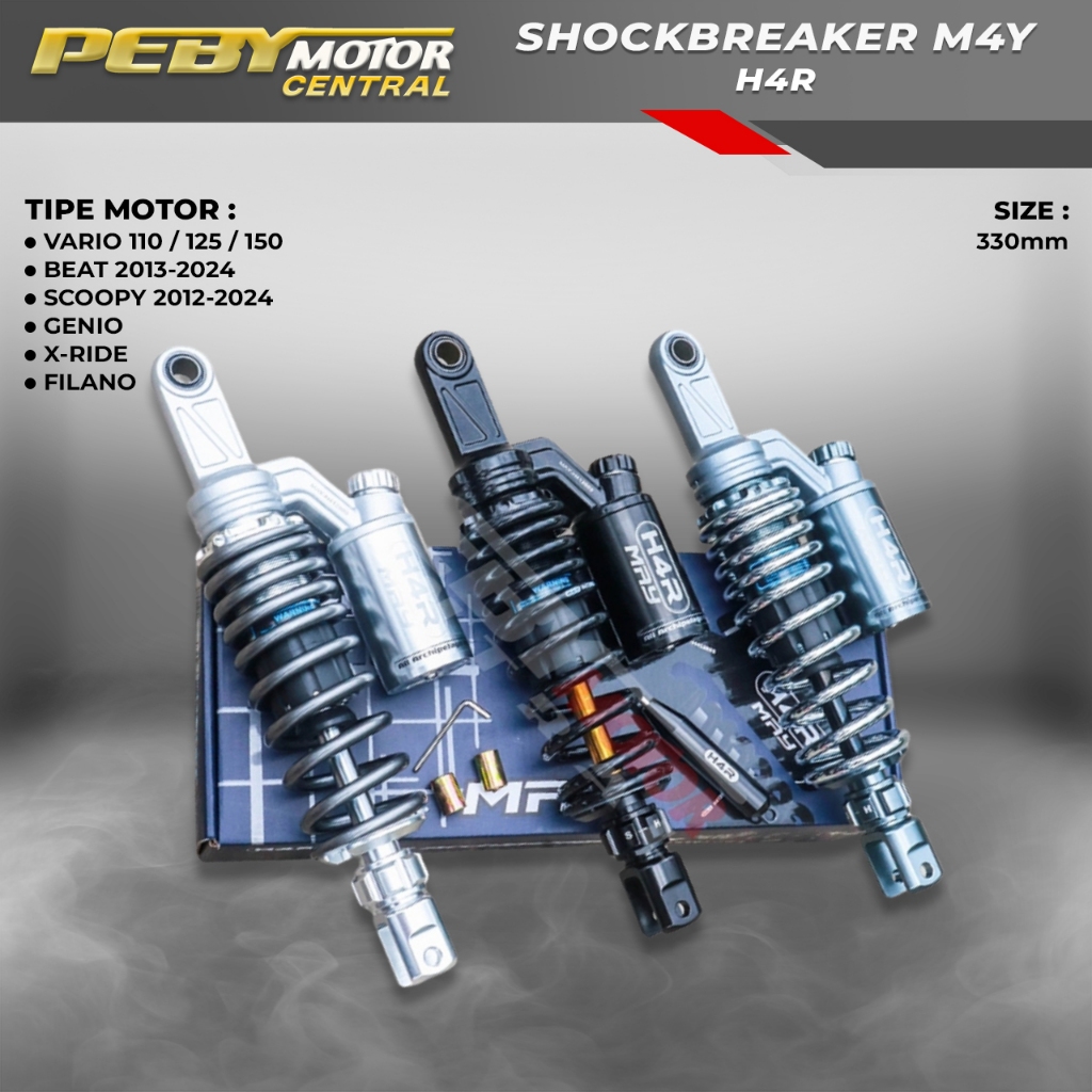 Shockbreaker Belakang H4R M4Y Series Single Shock 330mm Vario Beat Scoopy Genio X-Ride Filano