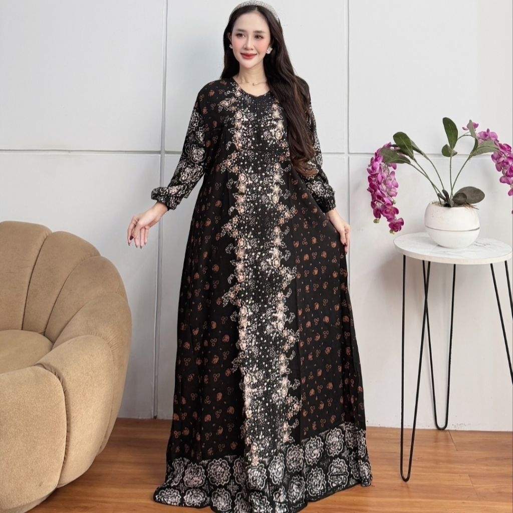 Gamis Twill
Berkualitas Motif Garis Batik cap Malaman Bukan sablon Busui Freindly Lengan panjang Kar