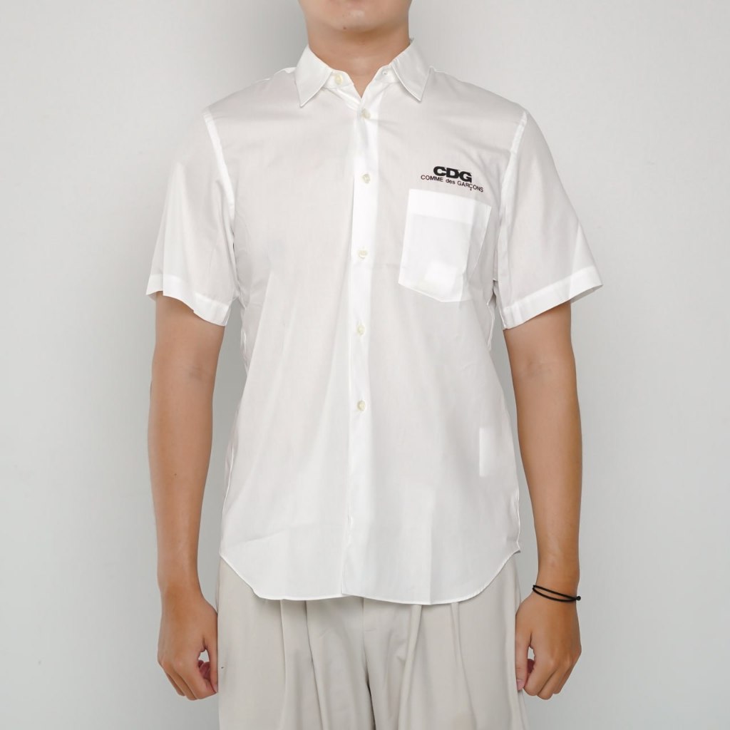 Kemeja CDG PLAY TEXT POCKET BLACK WHITE SHIRT 100% ORIGINAL