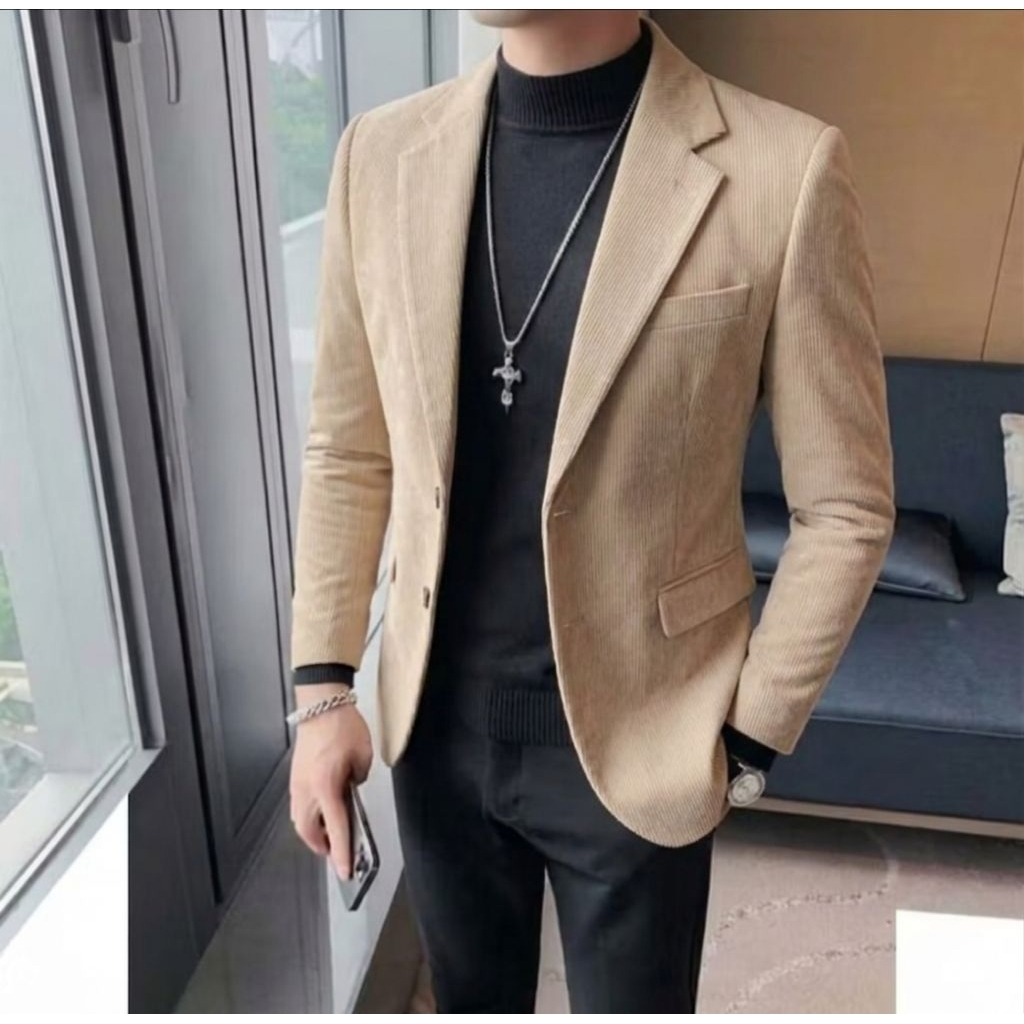 BESTPROMO Jas Blazer Pria Corduroy Blazer Corduroy Slim Fit Jas Corduroy