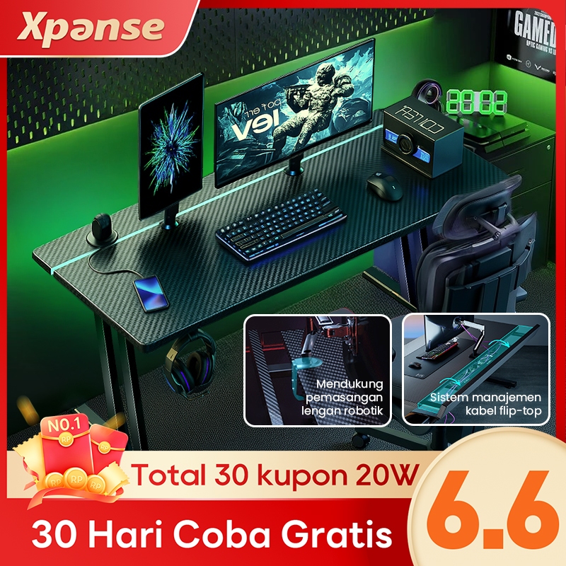Xpanse Meja Gaming Fiber Karbon Meja Komputer untuk Esport dengan Cable Management Meja Kerja Minima