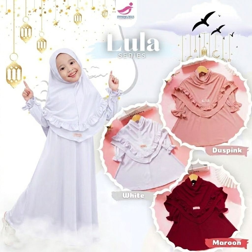 [ GAMIS LULA ] By ZALIRA KIDS Gamis anak bahan Jersey ity warna putih baju anak gamis manasik set hi