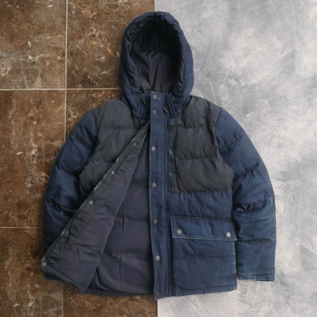 Zara Man Parka Padded Puffer Down Mix Denim Jeans Jacket