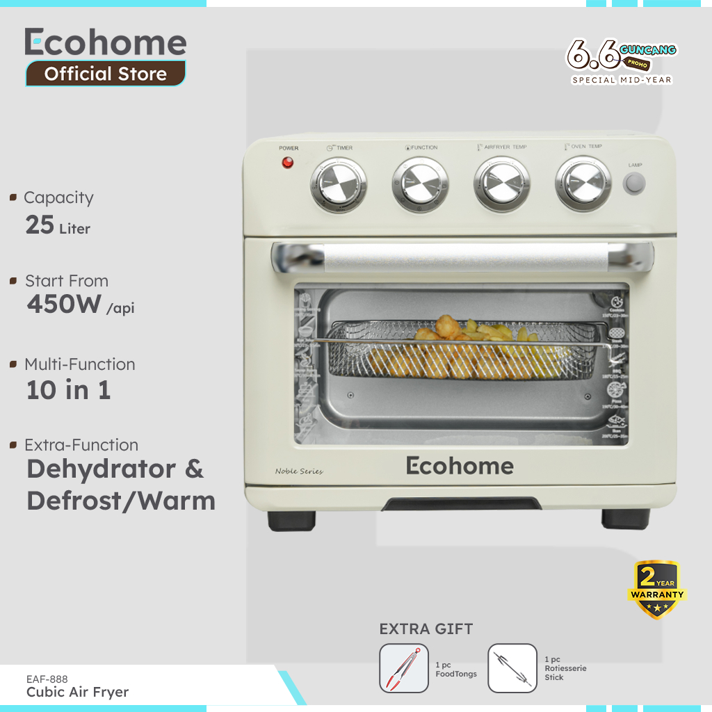 ECOHOME Cubic Air Fryer EAF888 10 in 1 Function 25L Air Fryer & Oven | Defrost Warm & Dehydrator