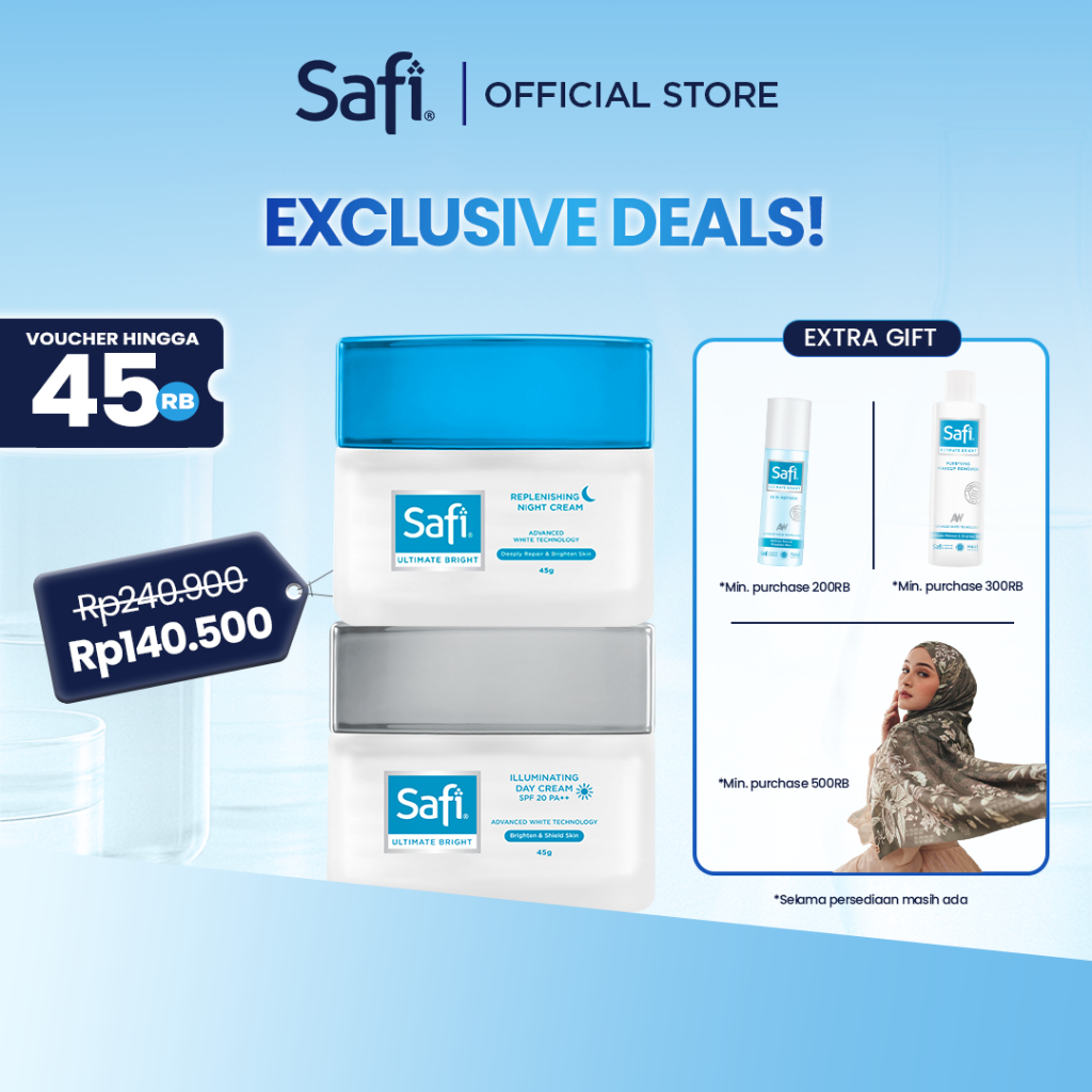 Safi Ultimate Bright - Illuminating Day Cream Spf 20 Pa++ 45G + Replenishing Night Cream 45G - Paket