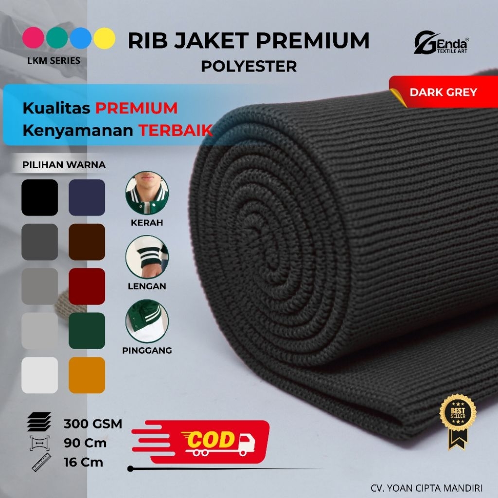 Kain rib bur abu tua polyester premium lembut tabal ealastis