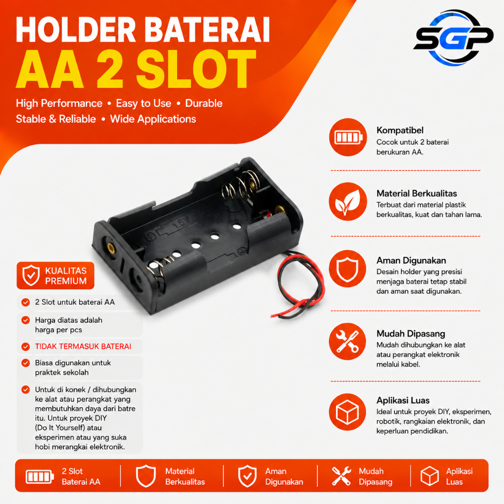 Tempat Baterai AA isi 2  Baterai Holder AA 2 Slot HOLDER BATERAI AA (Tempat Baterai A2) Kotak Batera