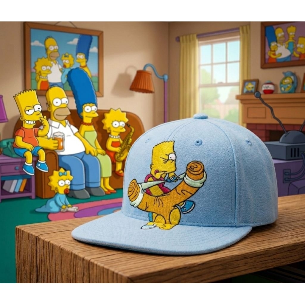 Topi Vintage Flat Brim Bart Simpson Official Original Second Warna Baby Blue