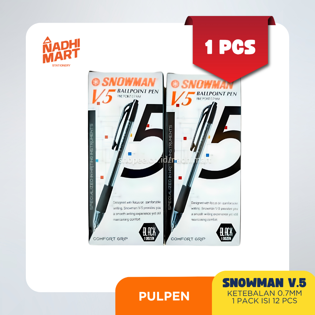 SNOWMAN V5 PULPEN 0,7 MM HITAM / PULPEN CETEK / BOLPEN SNOWMAN V5 / PULPEN SNOWMAN / PULPEN SNOWMAN 