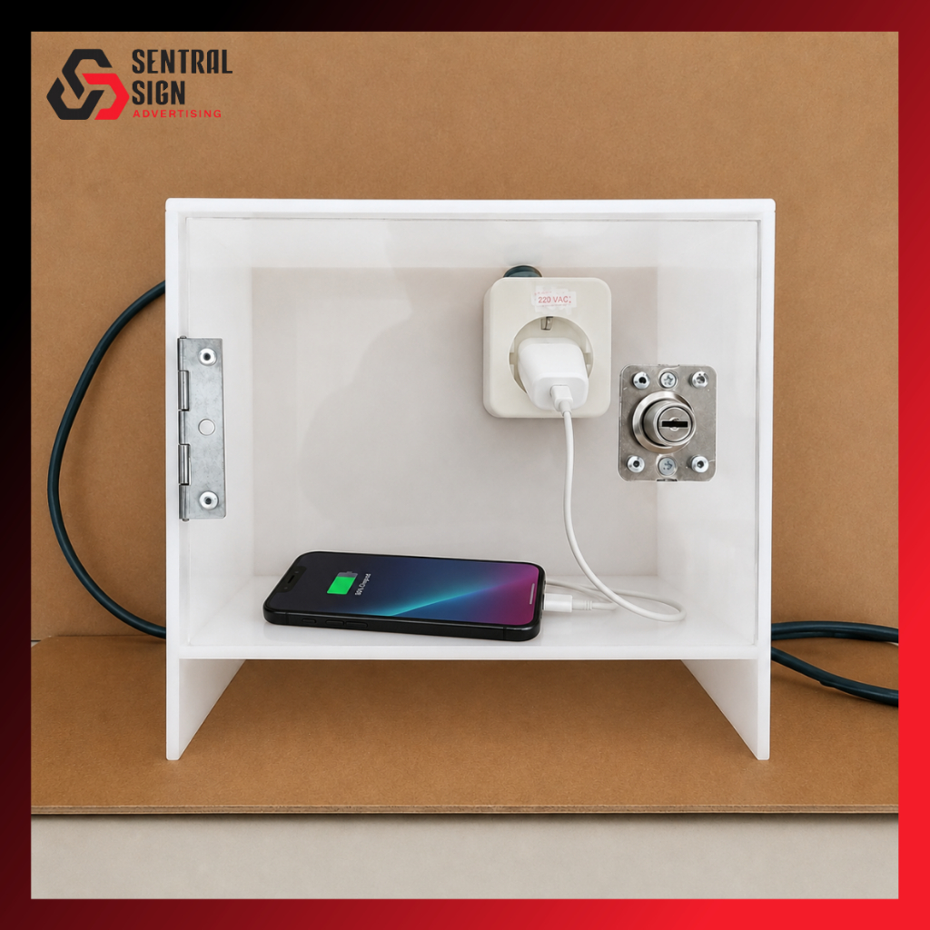 Kotak Charger Hp Bahan Akrilik Murah 1 Pintu - Box charger handphone akrilik 1 kotak - Kotak casan h