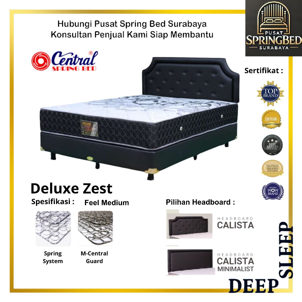 PUSAT SPRINGBED SURABAYA - Central Spring Bed DELUXE Uk. 90, 100, 120, 160, 180, 200 Full Set Kasur 