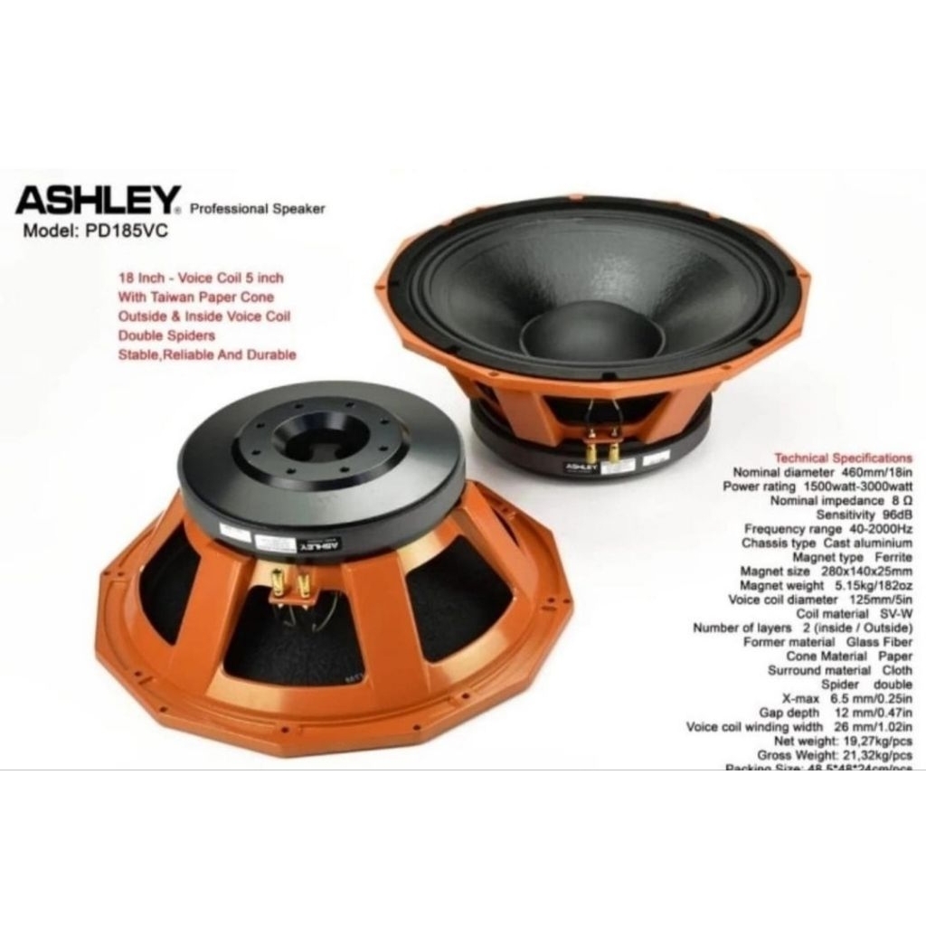 Speaker Component Ashley PD 185VC 18 inch Original