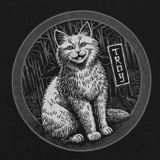 Troy Company Tshirt Black Yasei no Neko - Kaos Pria Lengan Pendek Hitam MTD 3145