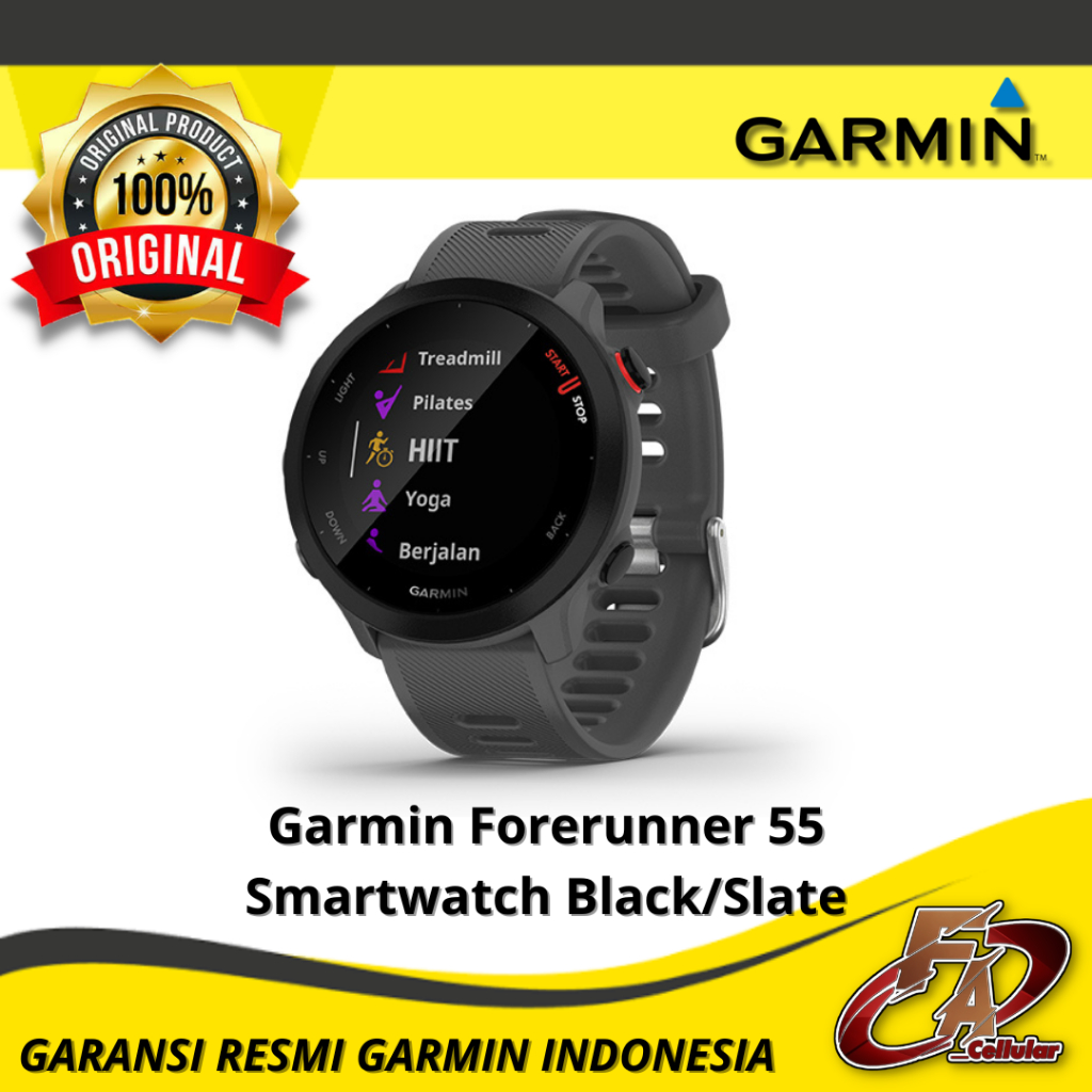 Garmin Forerunner 55 Black/Slate Smartwatch - Garansi Resmi Garmin Indonesia