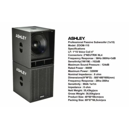 SUBWOOFER ASHLEY PASIF ZOOM 115 SUB PASSIVE 15INCH
