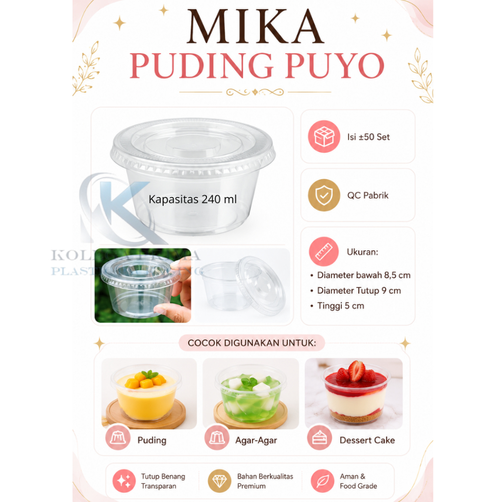 Fast_Buying Mika Puding Puyo 240Ml/ Mika Silky Puding/ Gelas Jelly Premium Isi +/-50Pcs