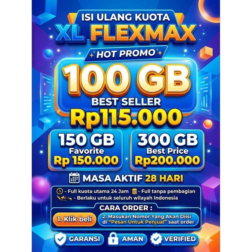 GARANSI TERMURAH PROMO SUPER PROMO ISI ULANG KUOTAA XL FLEXMAX 65 | 100 | 150 | 300 GB TERMURAH TERL
