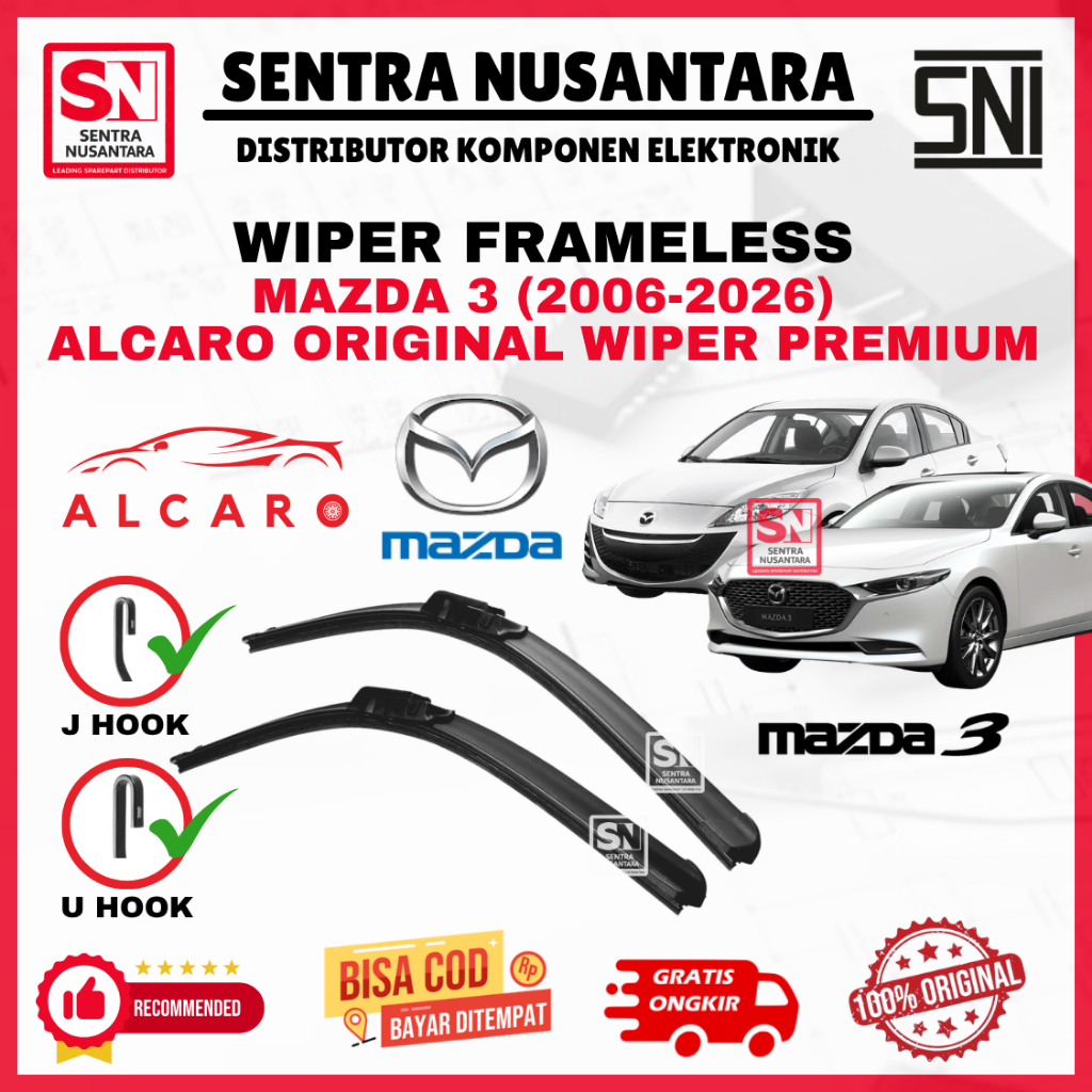 Wiper Mobil MAZDA 3 (2006-2026) Merk ALCARO ORIGINAL | Wiper Kaca Mobil MAZDA 3 (2006-2026) Model Fr