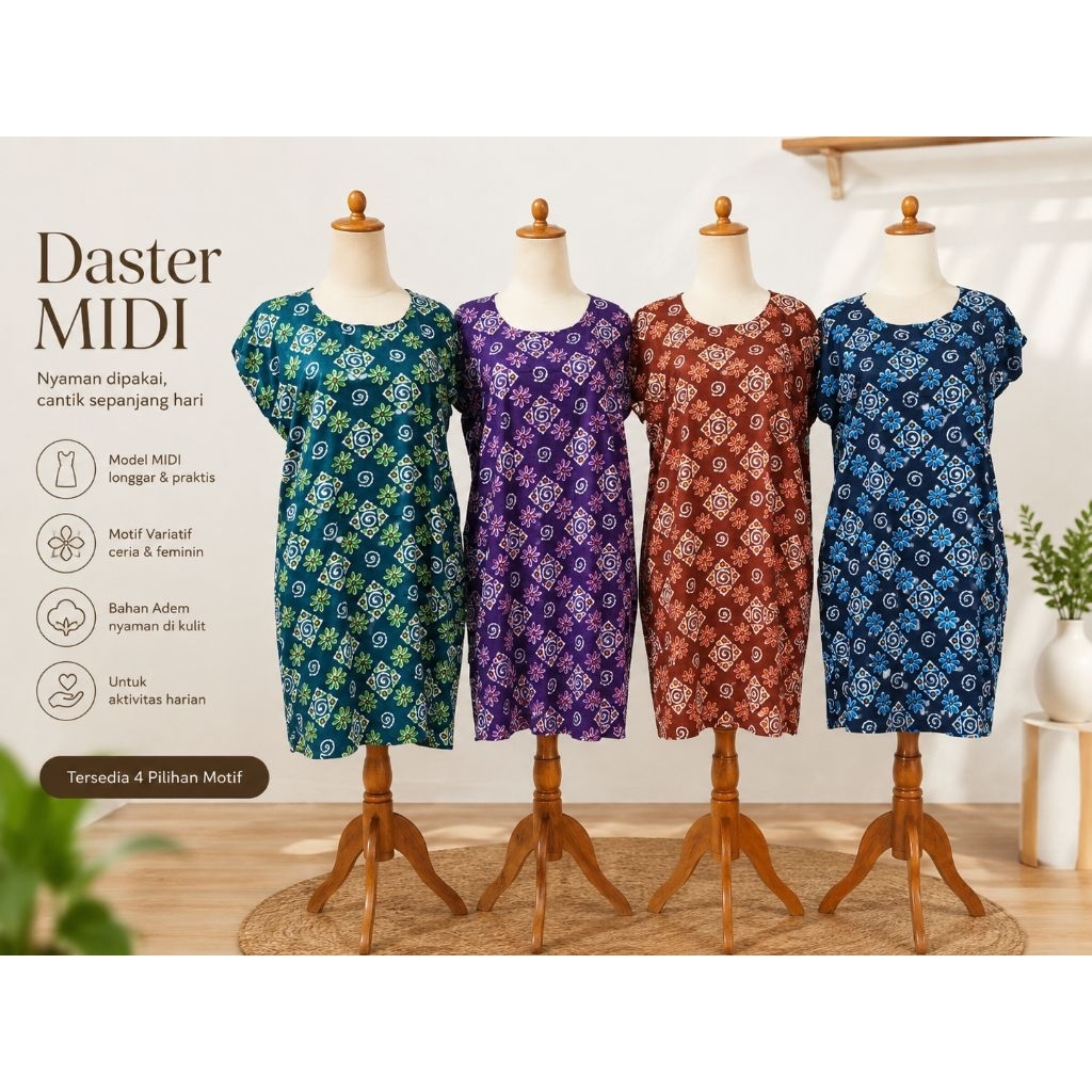 Daster MIDI Motif Bunga Rayon Premium