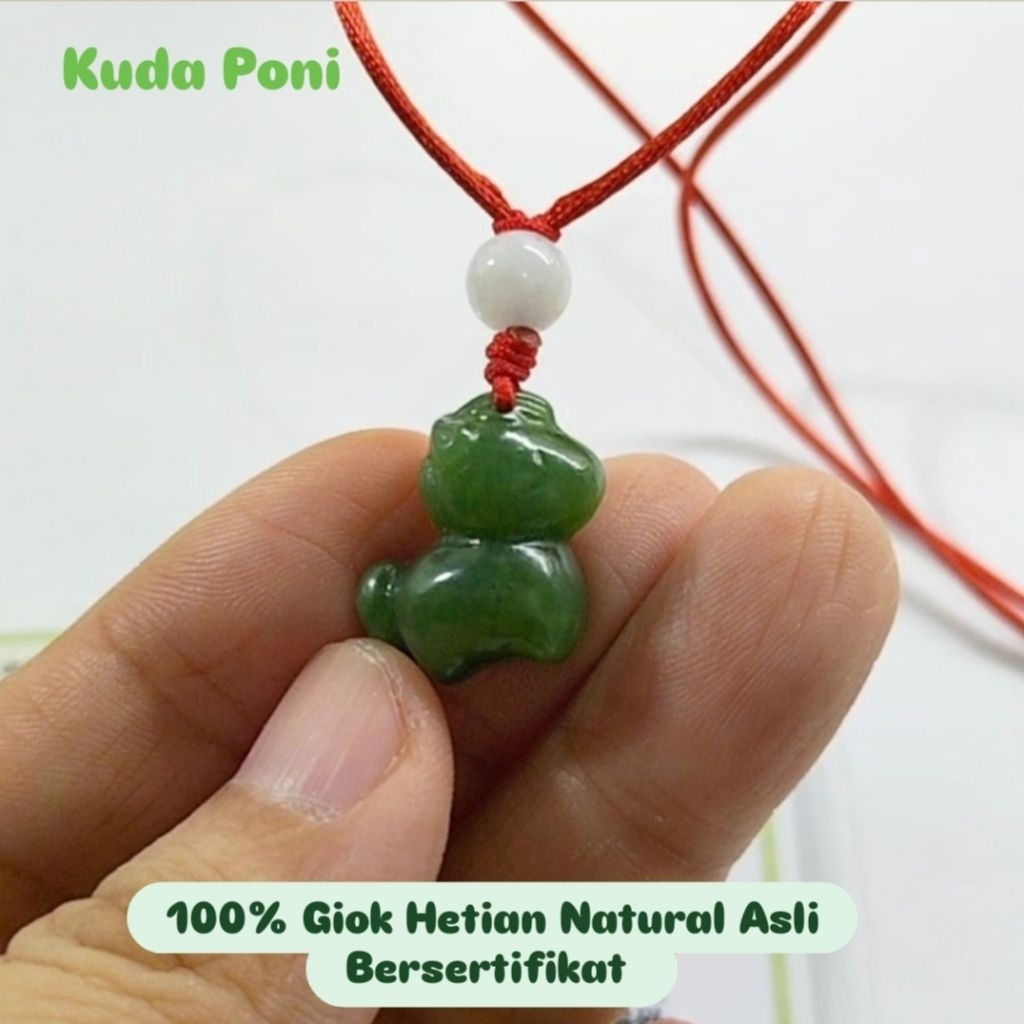Liontin Giok Kuda 100% Giok Hetian Natural Asli Bersertifikat 9525