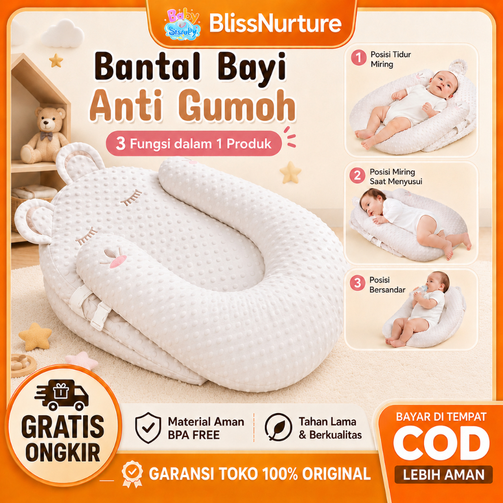 Bantal Bayi Newborn Bantal Tidur Bayi Anti Gumoh Anti Muntah Lembut dan Empuk Portable