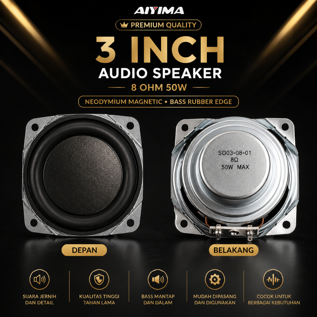 Speaker Aiyima 3 Inch Full Range Magnet Neodymium 50 Watt 8 Ohm