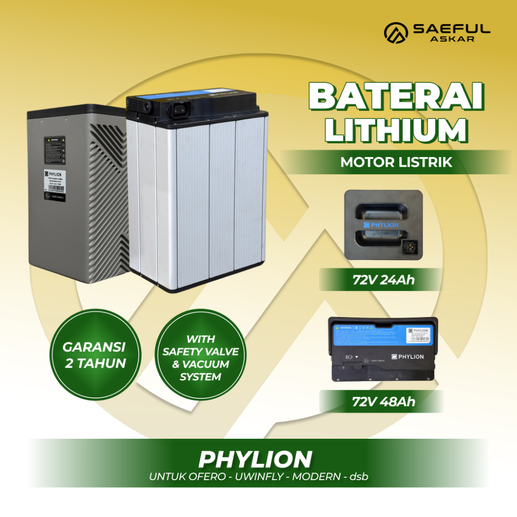 Phylion Lithium 72V - Baterai Soket Charger Lithium Sepeda dan Motor Listrik