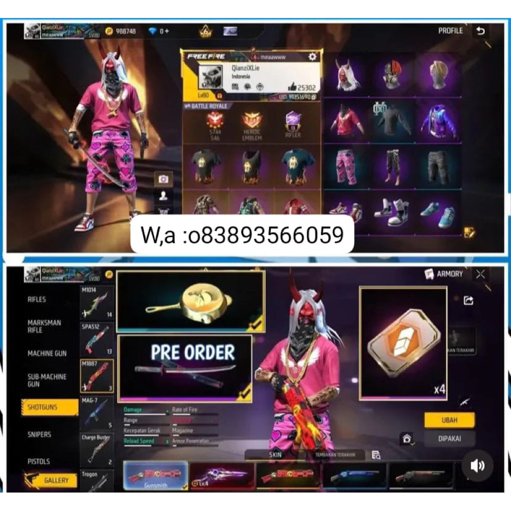 jual akun free fire sultan murmer