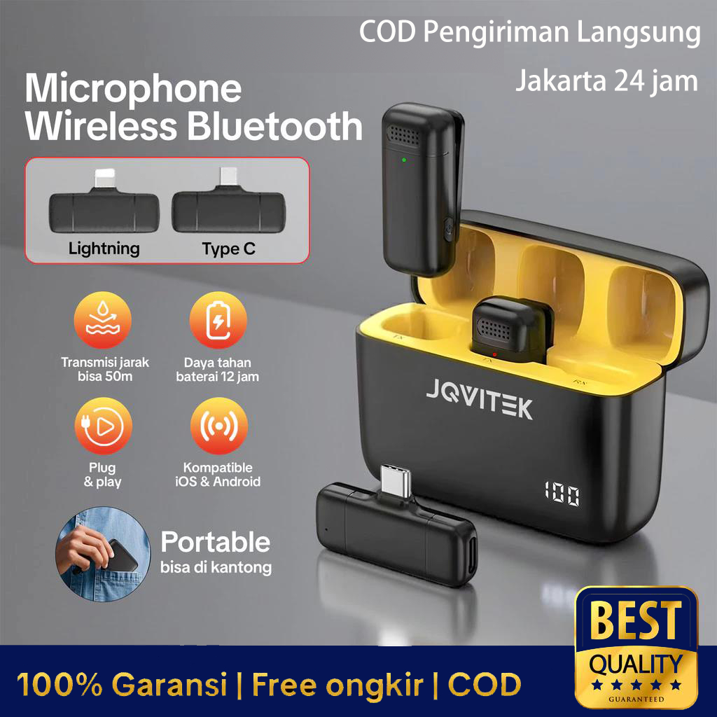 Mini nirkabel Bluetooth mikrofon pengurangan kebisingan, mikrofon kerah ganda