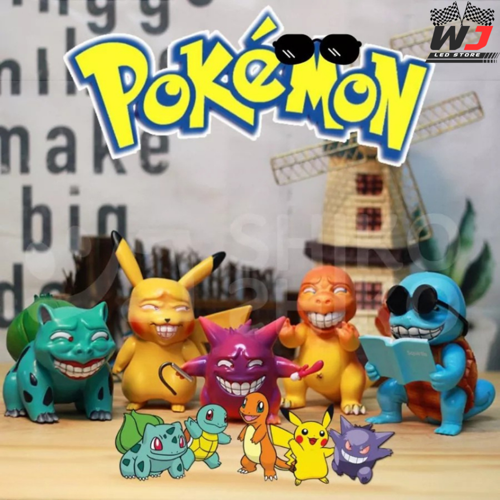 Action Figure Pokemon Ugly Face Muka Jelek Gengster Lucu Pikachu Charmander Bulbasaur Squirtle Gange