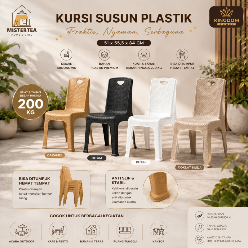 [KUAT HINGGA 200KG] KINGDOM PLAST HYPER KURSI SANTAI PLASTIK MINIMALIS / CAFE / ESTETIK