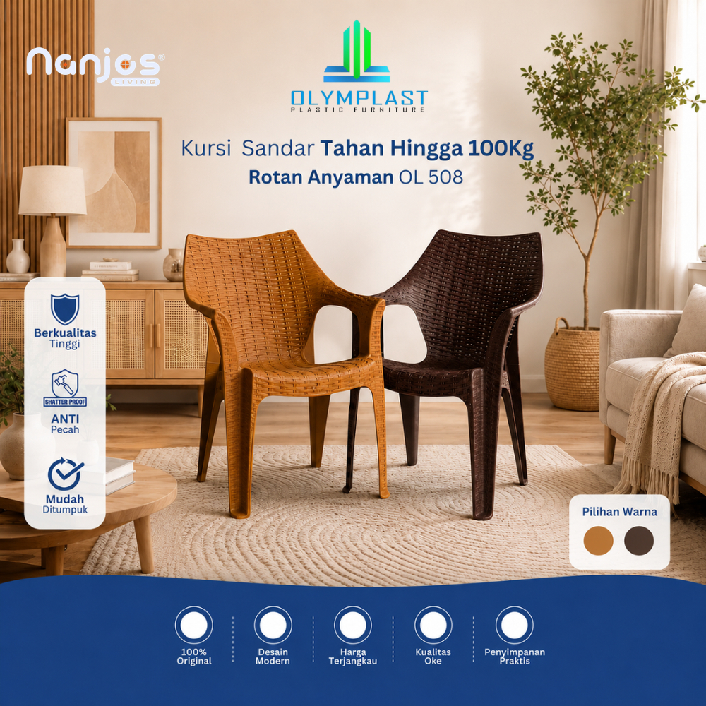 [ FREE ONGKIR & BISA COD ] JNE Olymplast - Kursi Bangku Sandar Taman Plastik Rotan Anyaman OL 508 OL