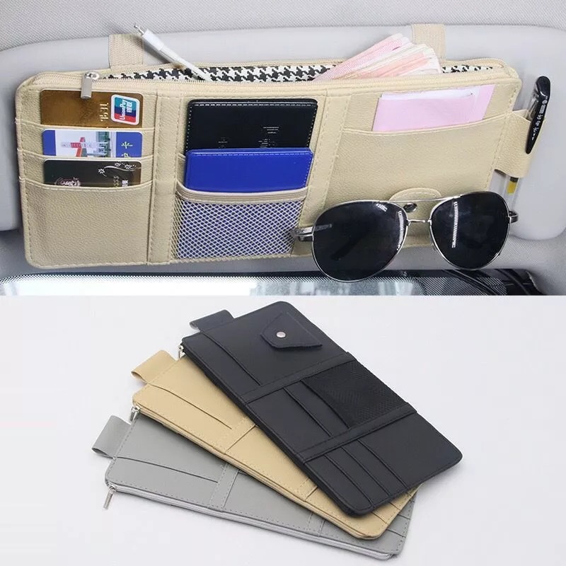Dompet Kartu Mobil Tas Kecil Visor Holder Multifungsi Sun Visor Cream