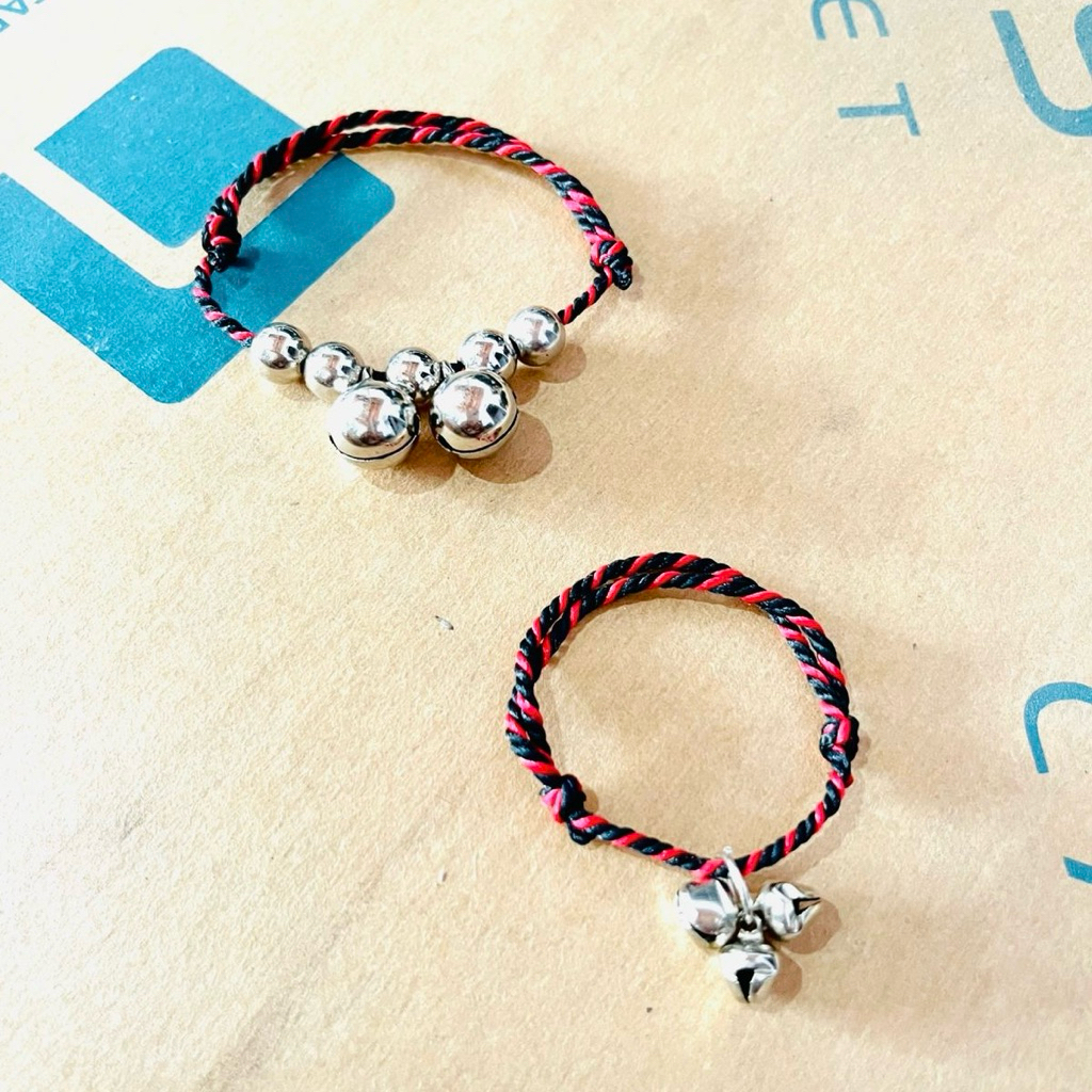 Paket Gelang Tangan Gelang Kaki Krincing Anak Lonceng Silver Nyaring Tali Merah Hitam Serut Adjustab
