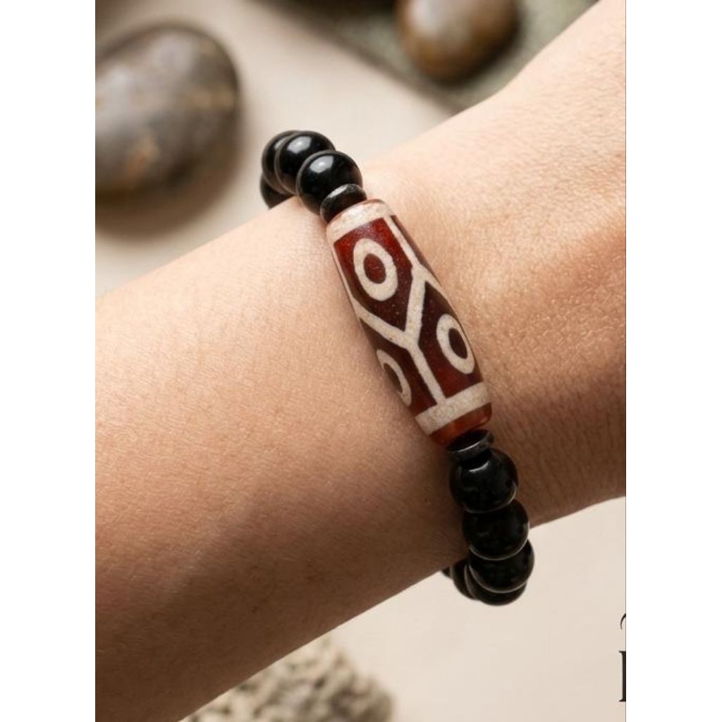 gelang batu black onyx dzi tibet original