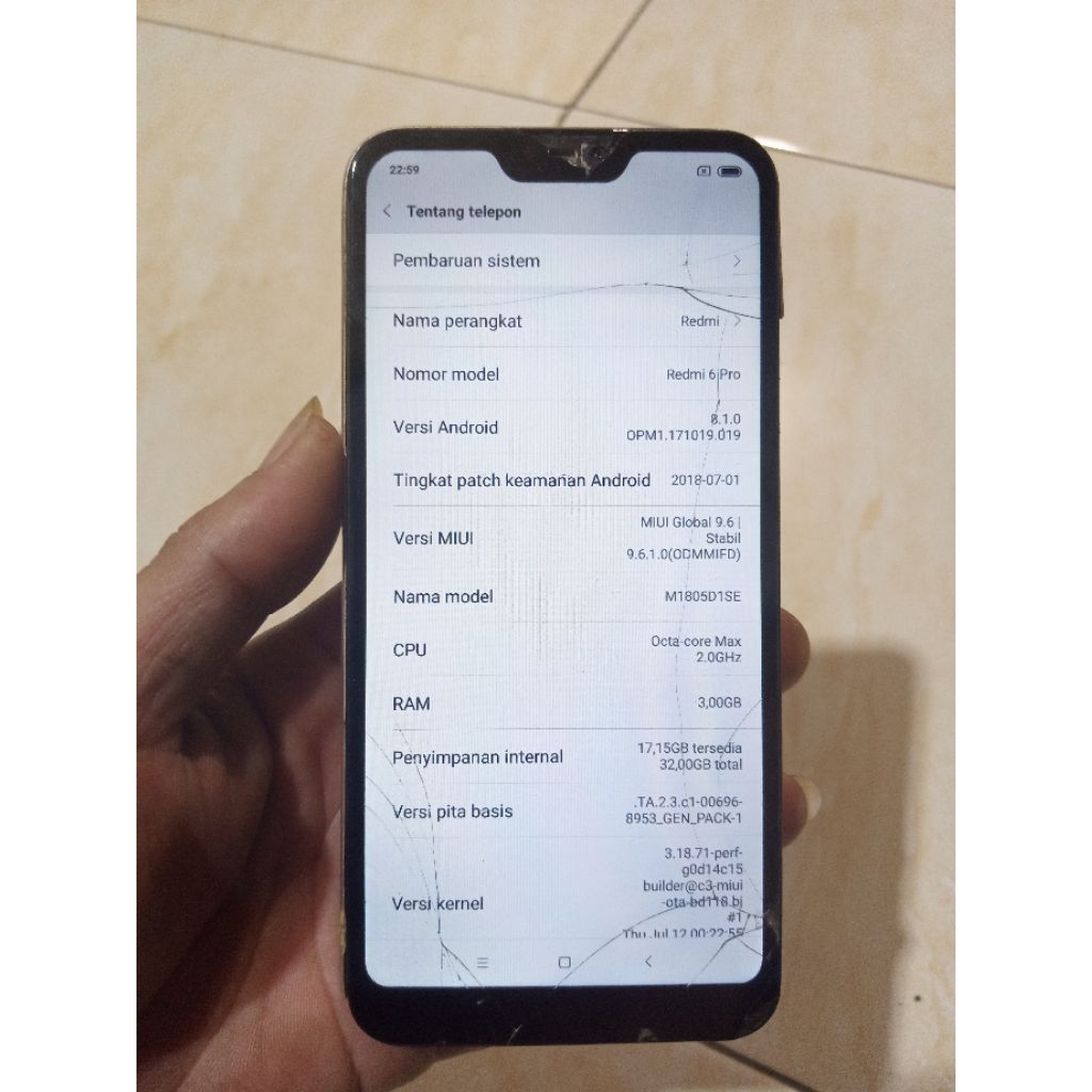 redmi 6pro 3/32 minus lcd fisik jlek