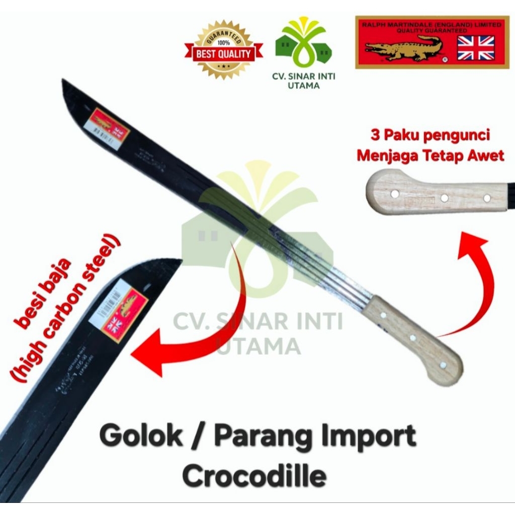 Pisau Kebun Buka Lahan Martindale Crocodile Original 70cm Alat Perkebunan Baja Karbon Gagang Kayu