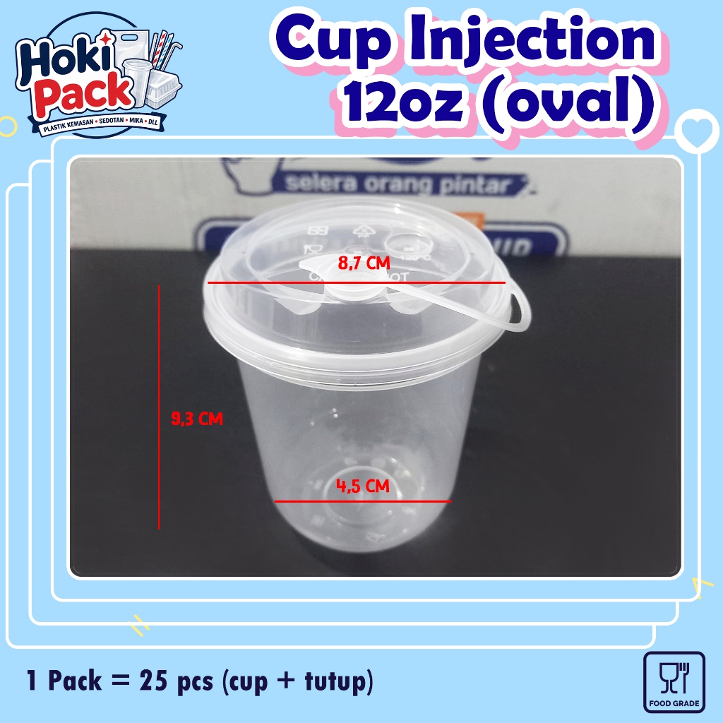 25pcs CUP INJECTION 12 OZ OVAL / CUP INJECTION 380ML OVAL / CUP GELAS TEBAL