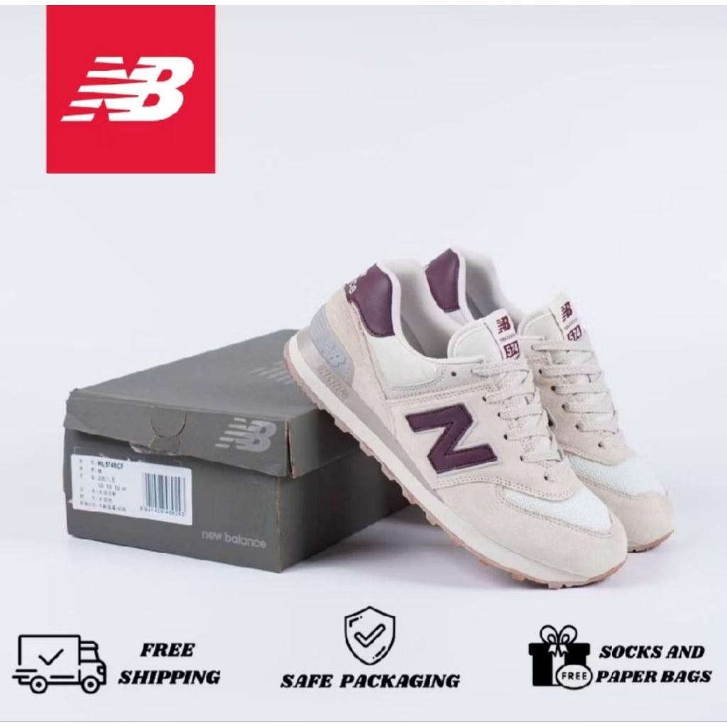 Sepatu New Balance 574 Moonbeam Burgundy Original Pria Wanita NB 574 Premium Sneakers Import