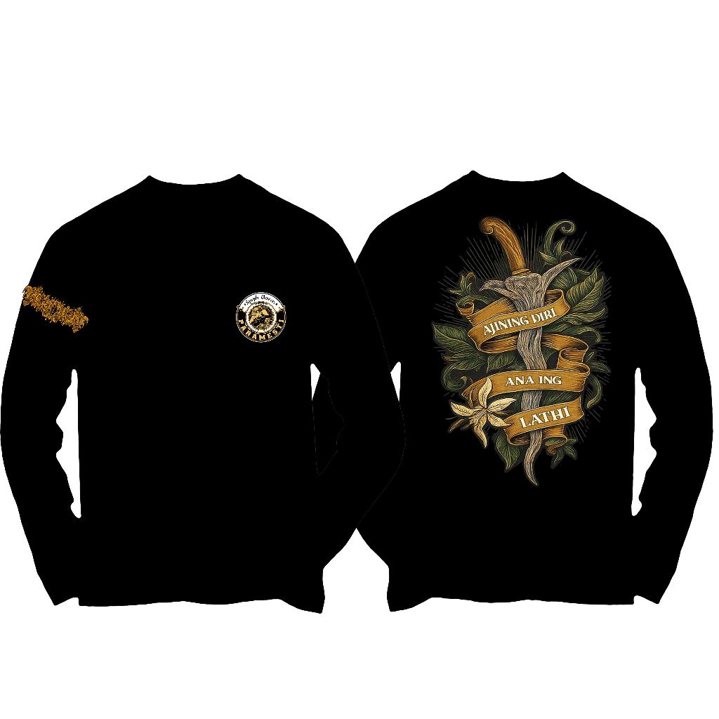 Kaos Jawa Wayang Werkudoro Katun Pria Hitam LENGAN PANJANG