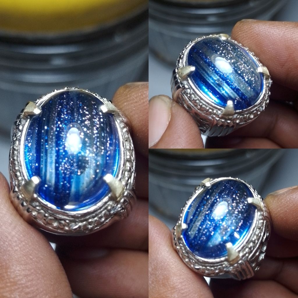Batu cincin pasir intan biru crystal C78