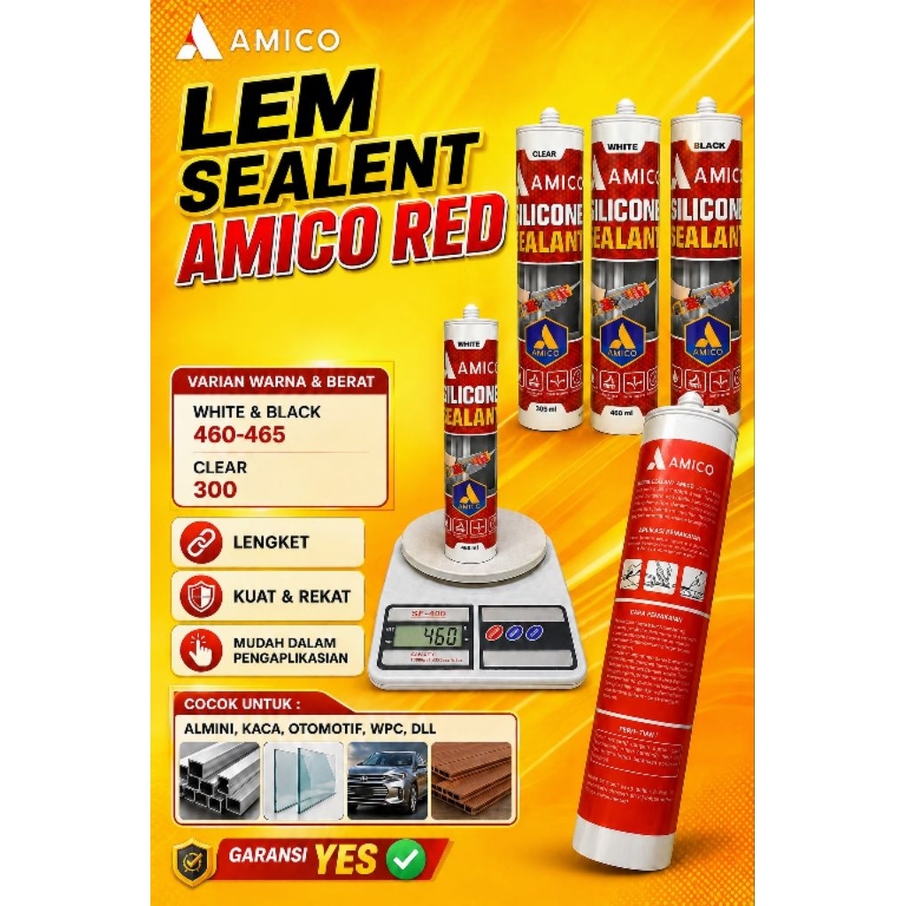 (TERBERAT DIKELASNYA) TIDAK BAU LEM NEW AMICO RED 460GR NETRAL LEM SEALENT/ LEM BOTOL KACA,ALMINI,GR