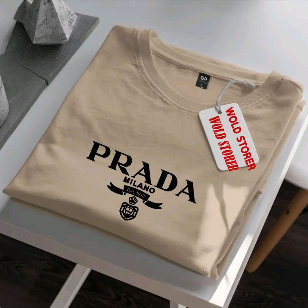 Promo Kaos Distro premium Prada milano motif hitam Kaos Pria Kekinian T-Shirt Pria Kaos Distro Pria 