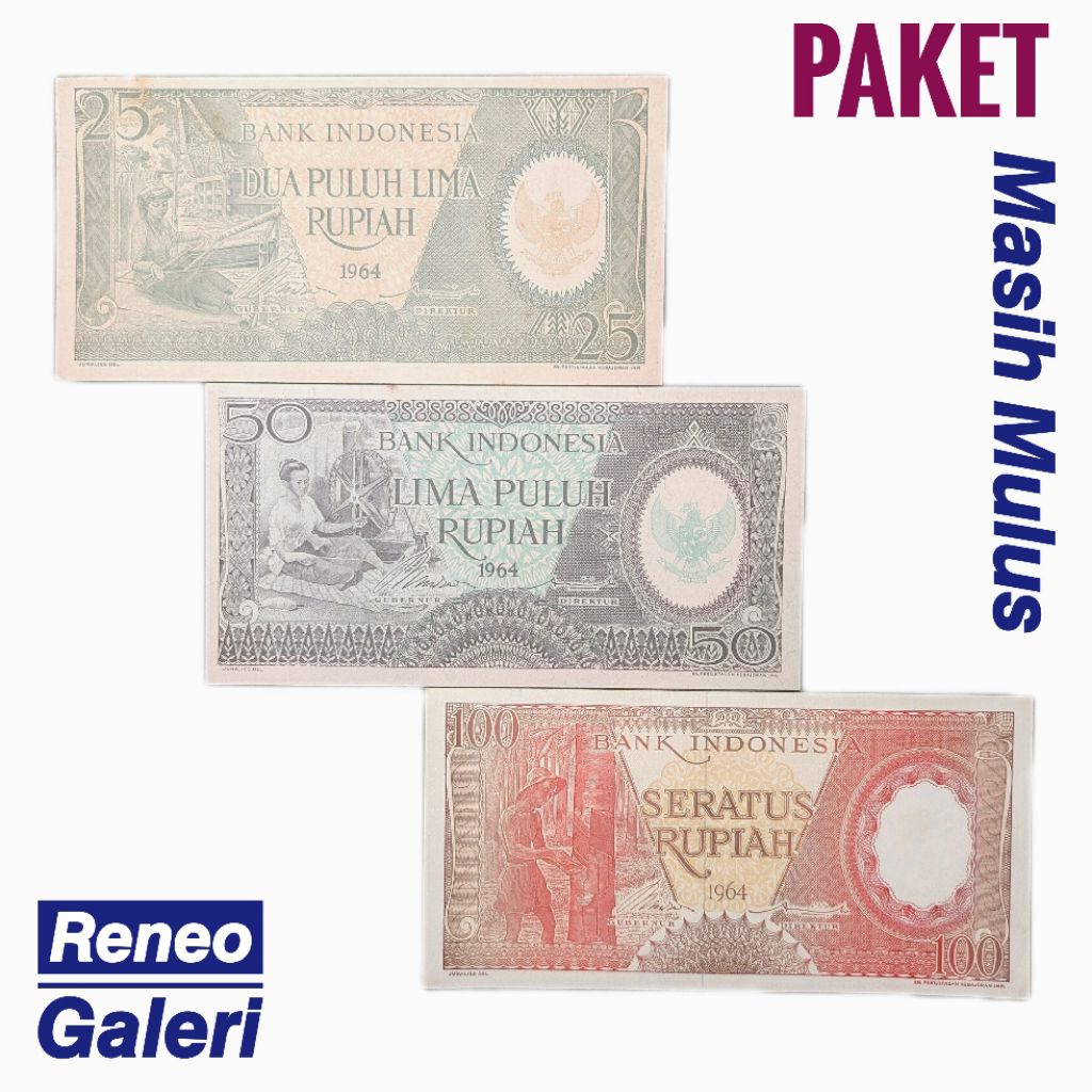 Paket 3 lembar uang kuno khusus tahun 1964 Seri pekerja tangan mulus asli set duit kertas lama jaman